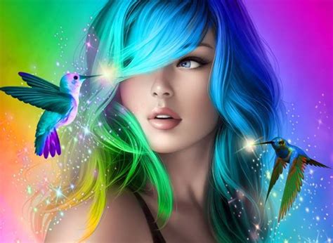 Fantasy Girl Rainbow Hair Artwork Beautiful Girl Wallpaper Fantasy