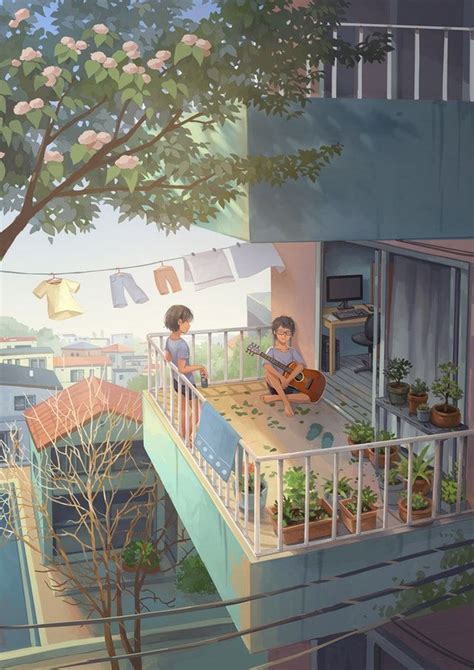 On The Balcony Original Moescape Dreamy Art Anime