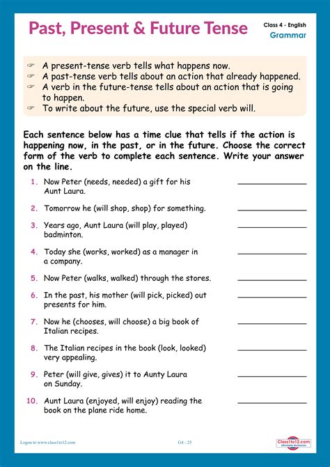 Past Present Future Tense Worksheet Class To