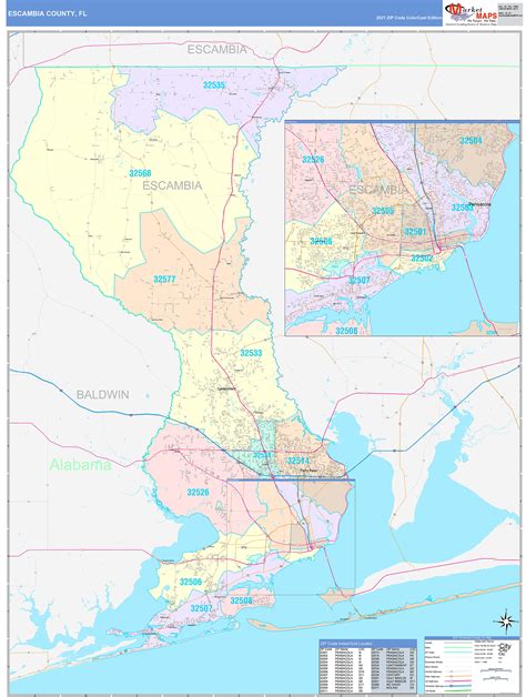 Escambia County Fl Wall Map Color Cast Style By Marketmaps Mapsales