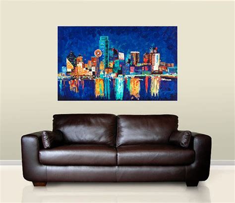 Dallas Skyline Cityscape Art Oil Painting Reproduction Framed Canvas