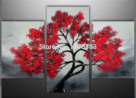 Handmade Modern Abstract Red Tree Landscape Oil Painting