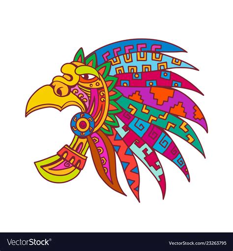 Ancient Aztec Headdress Drawing Color Royalty Free Vector