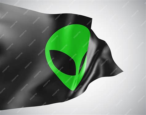 Premium Vector Green Alien Head On Black 3d Flag Isolated On White