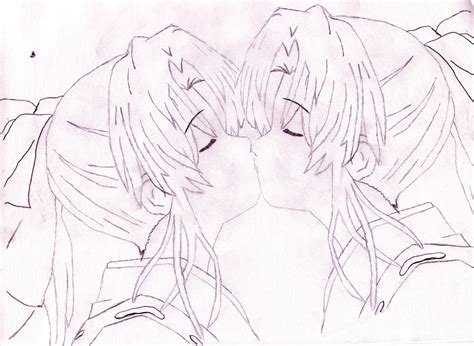 Always remember that whenever you draw two people kissing on profile angles or side views, the outline sketches for the characters' heads look like a heart shape. Girls Kiss by Ranko-chan11 on DeviantArt