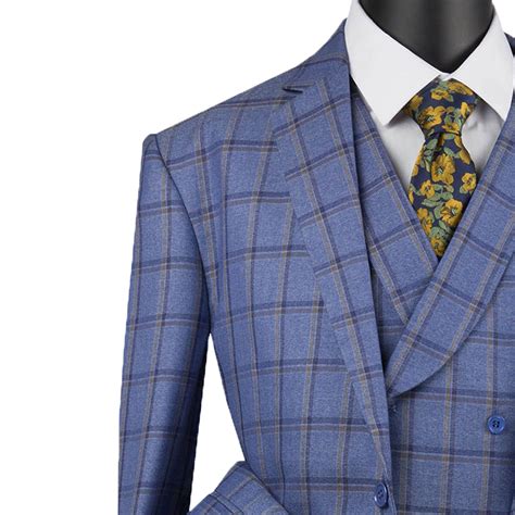 Vinci Mens Blue Windowpane 3 Piece 2 Button Classic Fit Suit New Ebay
