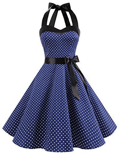 Sexy Halter Party Dress Retro Polka Dot Hepburn Vintage 50s 60s Pin Up Rockabilly Dresses Robe