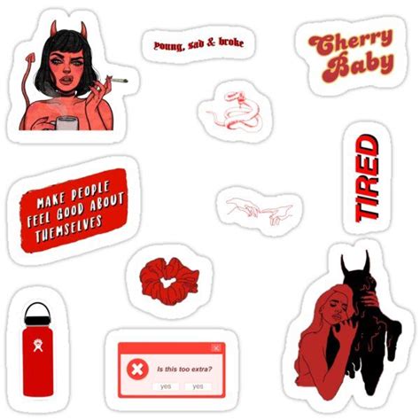 Red Aesthetic Vsco Sticker Pack Sticker In 2021 Girl Stickers Red