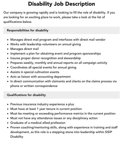 Disability Job Description Velvet Jobs