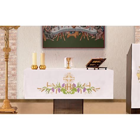 Altar Tablecloth With Frontal Embroidery Ihs And Cross Koh007
