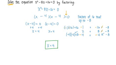 Question Video Solving Quadratic Equations By Factoring Perfect