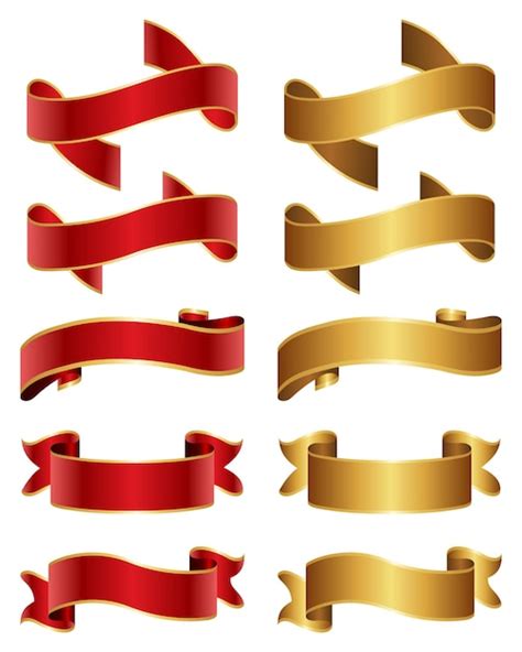 Premium Vector Red And Golden Ribbon Banner Set Vector Illustration