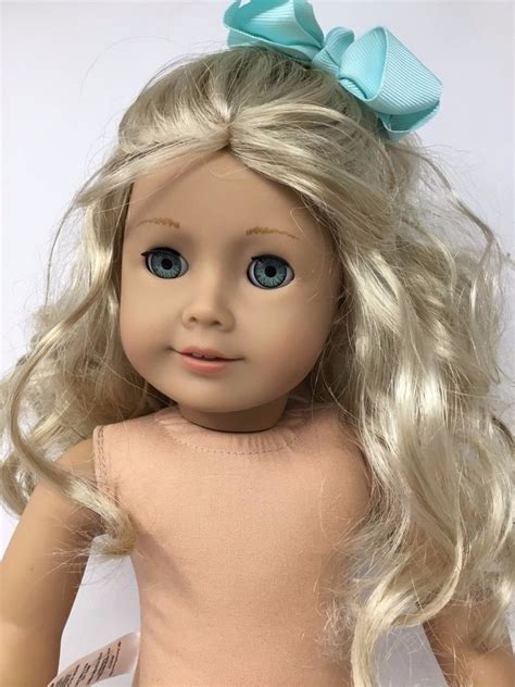 American Girl Doll Long Curly Blonde Hair Aqua Blue Eyes Exc Cond