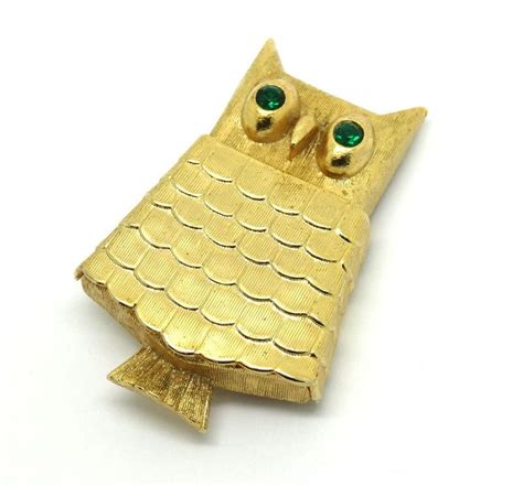Vintage Avon Owl Green Rhinestone Eyes Gold Plate Regence Perfume