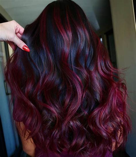 23 Ways To Rock Black Hair With Red Highlights Page 2 Of 2 Stayglam Wine Hair Color Hair