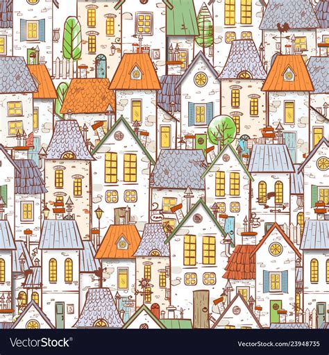 Seamless Pattern With Cartoon Doodle Houses Can Vector Image