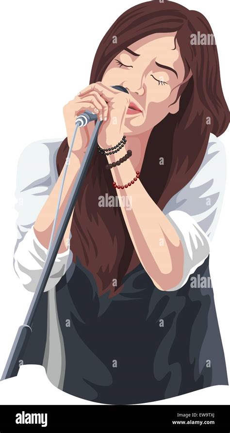 Girl Singing Into Microphone Clipart
