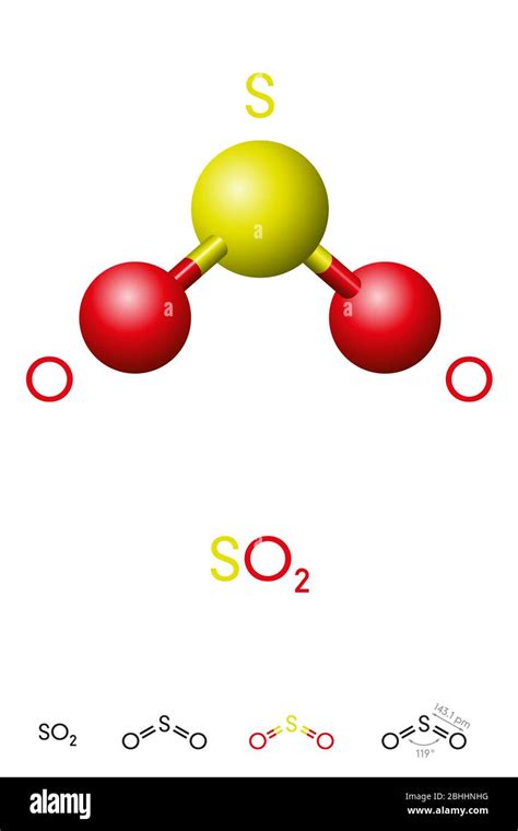 Sulfur Dioxide So2 Molecule Model And Chemical Formula Sulfurous