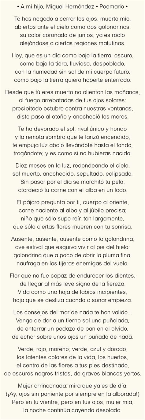 A Mi Hijo Miguel Hernández Poema Original