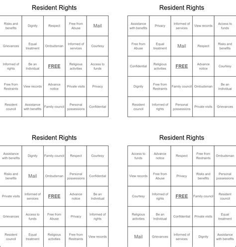 Similar To Residents Rights Bingo Cards Wordmint