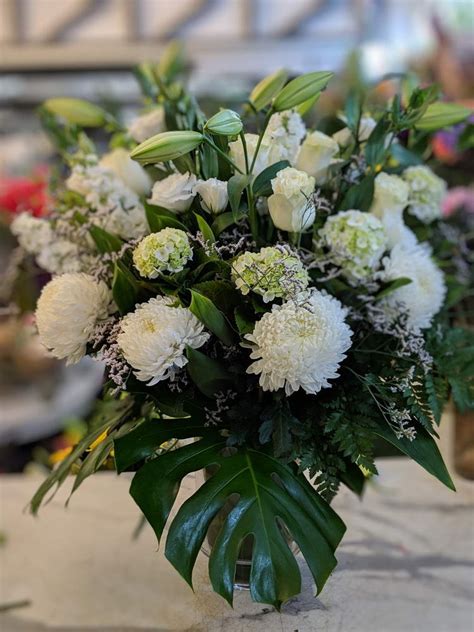 White Flower Arrangement In Vase Uniting Flowers Australia