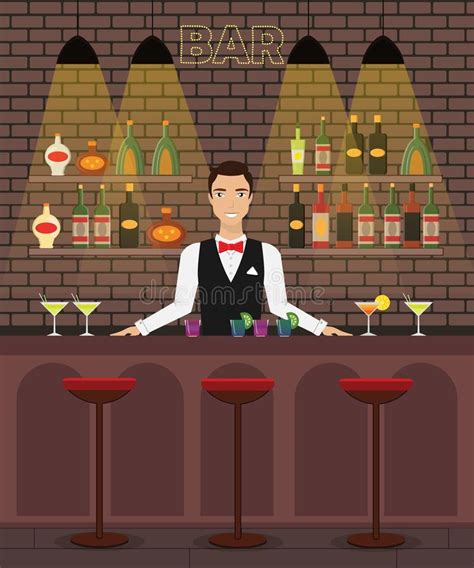 Mid Century Modern Retro Bar Scene Stock Illustration Illustration Of