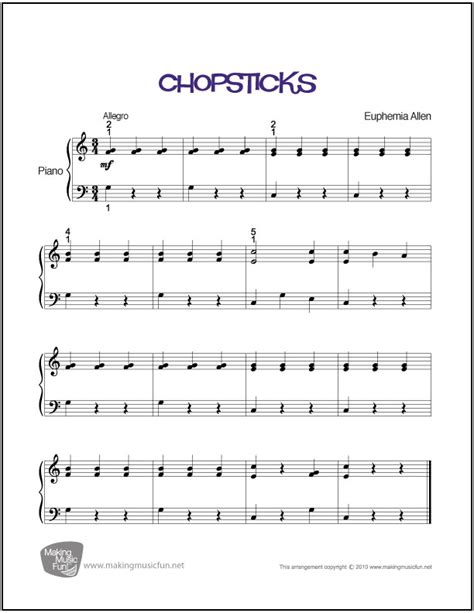 Musical instruments accessories & instruments. Chopsticks (Allen) | Beginner/Easy Piano Sheet Music (Digital Print)