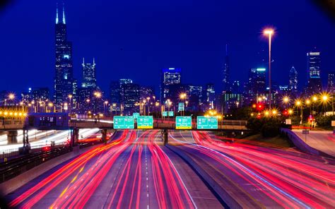 Wallpaper 1920x1200 Px Chicago Cityscape Highway Light Trails