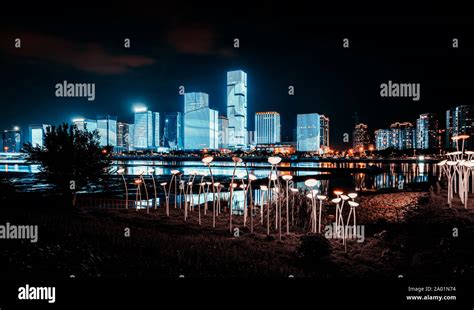 Modern City Skyline Fuzhou China At Night Stock Photo Alamy