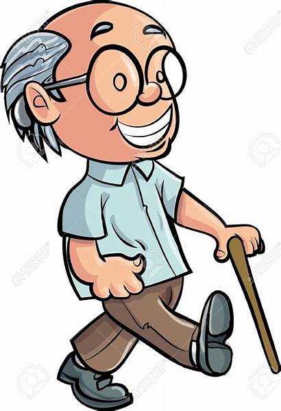 Cartoon Grandfather Walking Stick Clipart Rentner Illustration