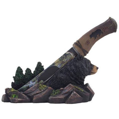 Decorative Black Bear Hunting Knife On Display Stand Ts For