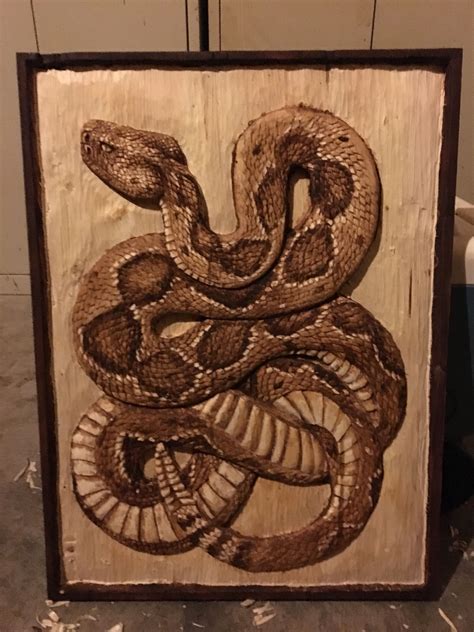 Wood Carved Rattlesnake Relief Woodcarving Art Barn Wood Art Wood