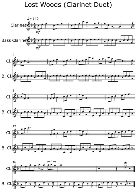 Lost Woods Clarinet Duet Sheet Music For Clarinet Bass Clarinet