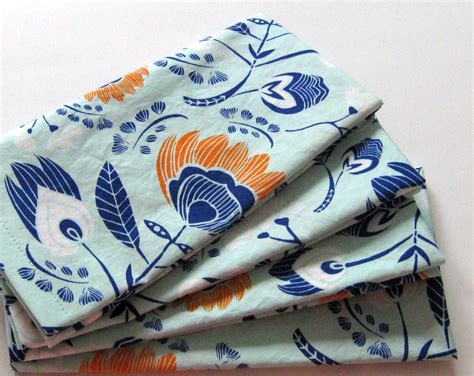 Cloth Napkins Set Of 4 Aqua Orange Blue Flowers Large Etsy Cloth