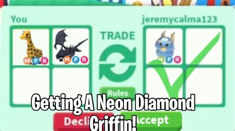 Getting A Neon Diamond Griffin 😱 Roblox Adopt Me Youtube