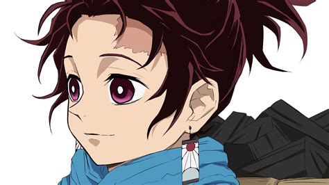 demon slayer tanjirou kamado with purple eyes with background of white hd anime wallpapers hd