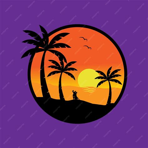 Lila Hintergrund Mit Palmen Und Sonnenuntergang Mit Silhouetten Von