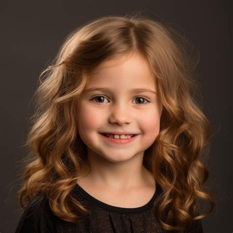 Ein Kleines Mädchen Mit Langen Lockigen Haaren Das In Die Kamera Lächelt Premium Foto