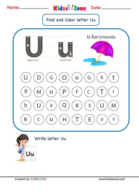 Kindergarten Letter U Worksheets Find And Color Kidzezone