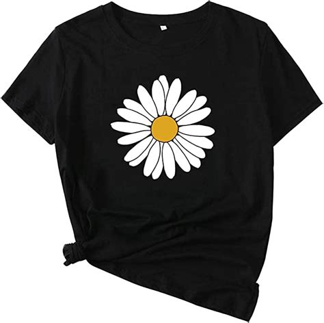 Mikialong Vintage Daisy Flower Shirt Women Short Sleeve Graphic Tee Tshirt Cotton Casual T