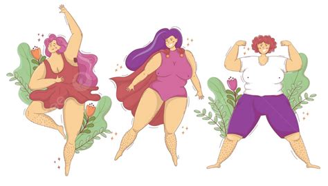 chubby hairy women support body positivity movement believable personal aesthetics vector
