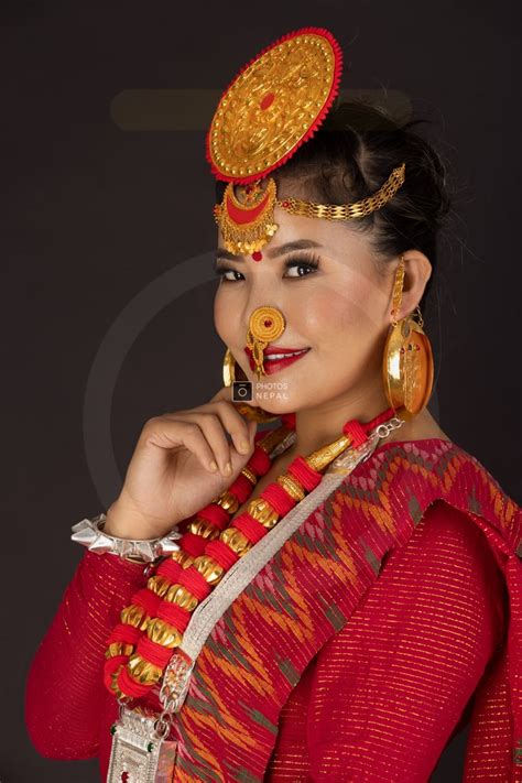 Beautiful Limbu Bride In Red Traditional Limbu Saree And Jewelry Photos Nepal