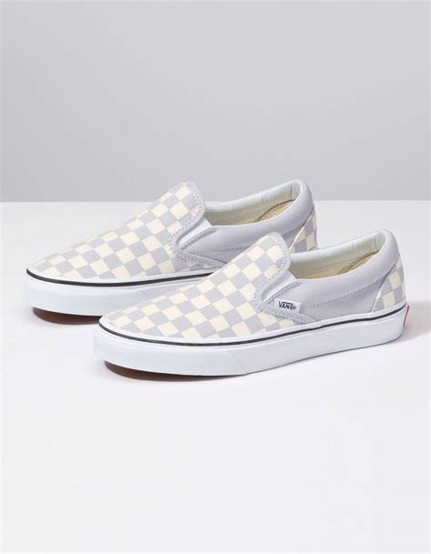 Vans Checkerboard Gray Dawn And True White Womens Slip On Shoes Gray
