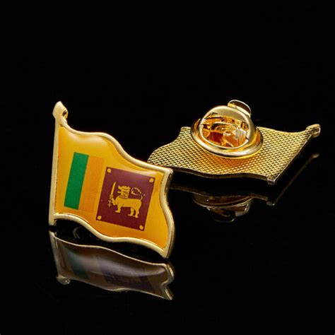 Sri Lanka Country Waving National Flag Gold Plated Courtesy Enamel