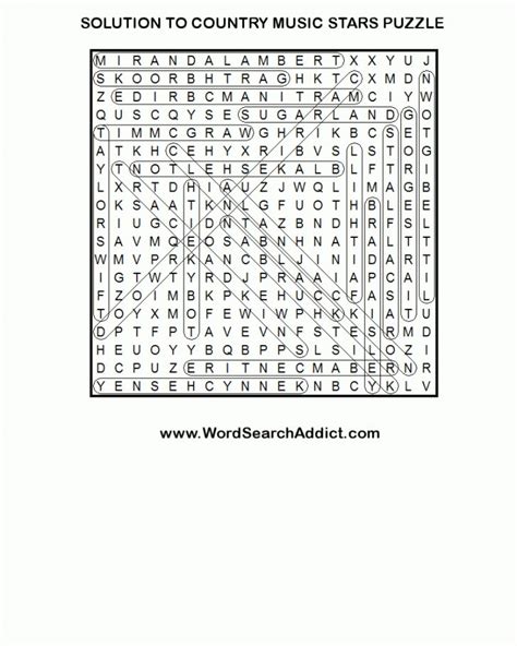 Country Music Stars Printable Word Search Puzzle