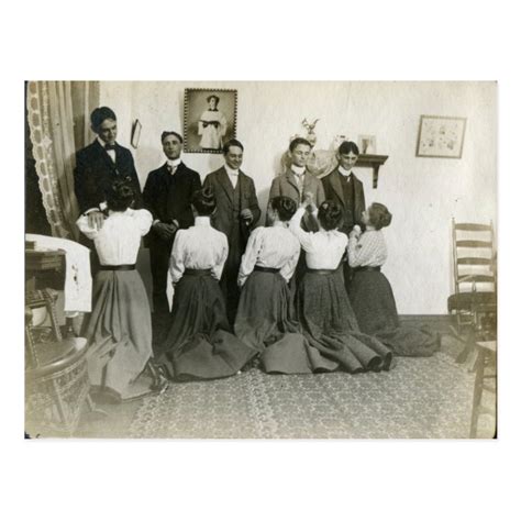 Vintage Victorian Women Kneel Before Their Husband Postcard