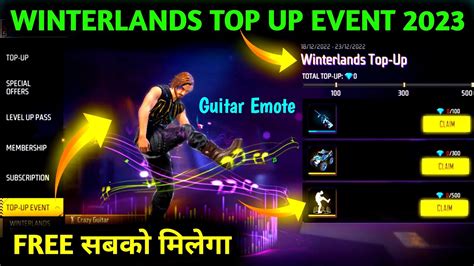 winterlands top up free fire new winterlands top up event how to get free crazy guitar emote