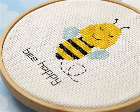 Bee Cross Stitch Pattern Instant Download Pdf Bee Happy Etsy