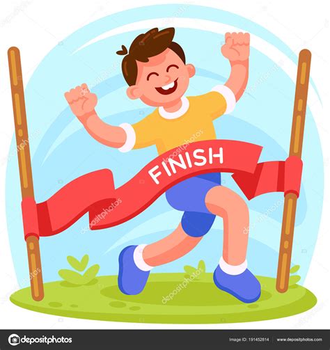 Runner Crossing The Finish Line Cartoon