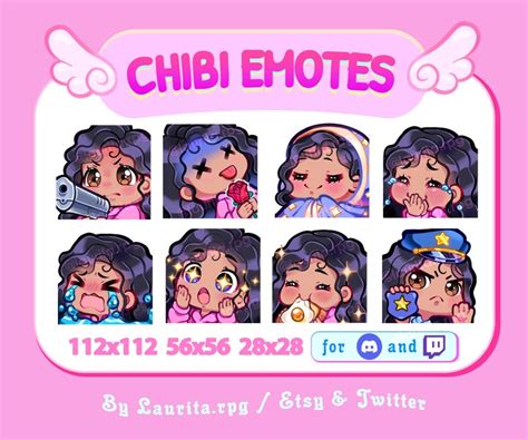 Cute Chibi Girl Emote For Twitch Curly Black Hair Brown Etsy